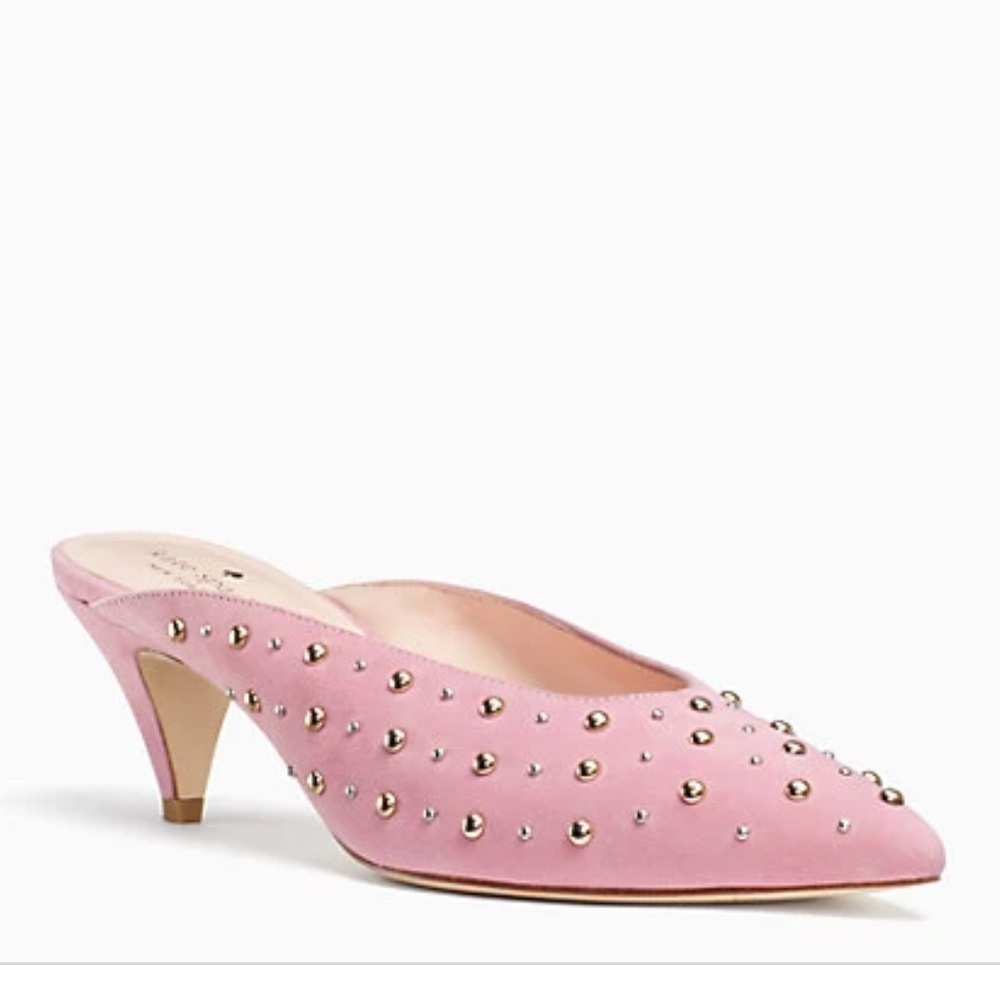 kate spade Pink Studded Satin Mule Heels